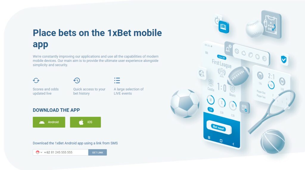 Aplikasi seluler 1Xbet semua fungsi dan layanan 1Xbet langsung dari smartphone Anda